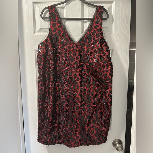 Eloquii NWT Sequin Leopard Slip Dress Red With Black - Picture 2 of 7